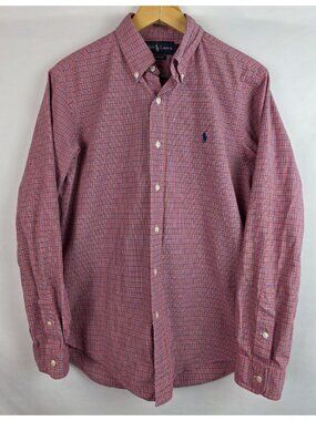 Ralph Lauren Men's Shirt Medium Orange & Blue Long Sleeve Button Down Custom Fit